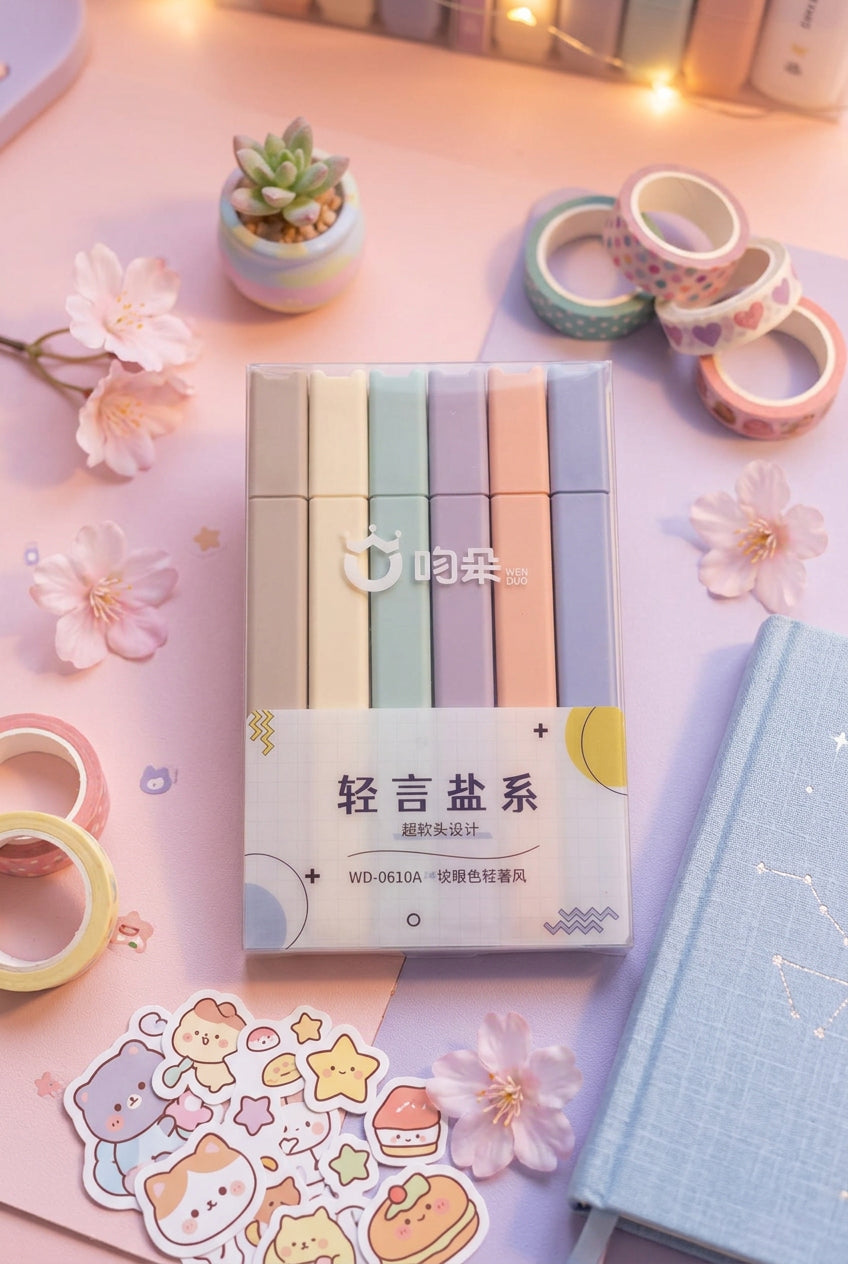 Set de 6 surligneurs pastel – Tons doux et naturels, style Morandi