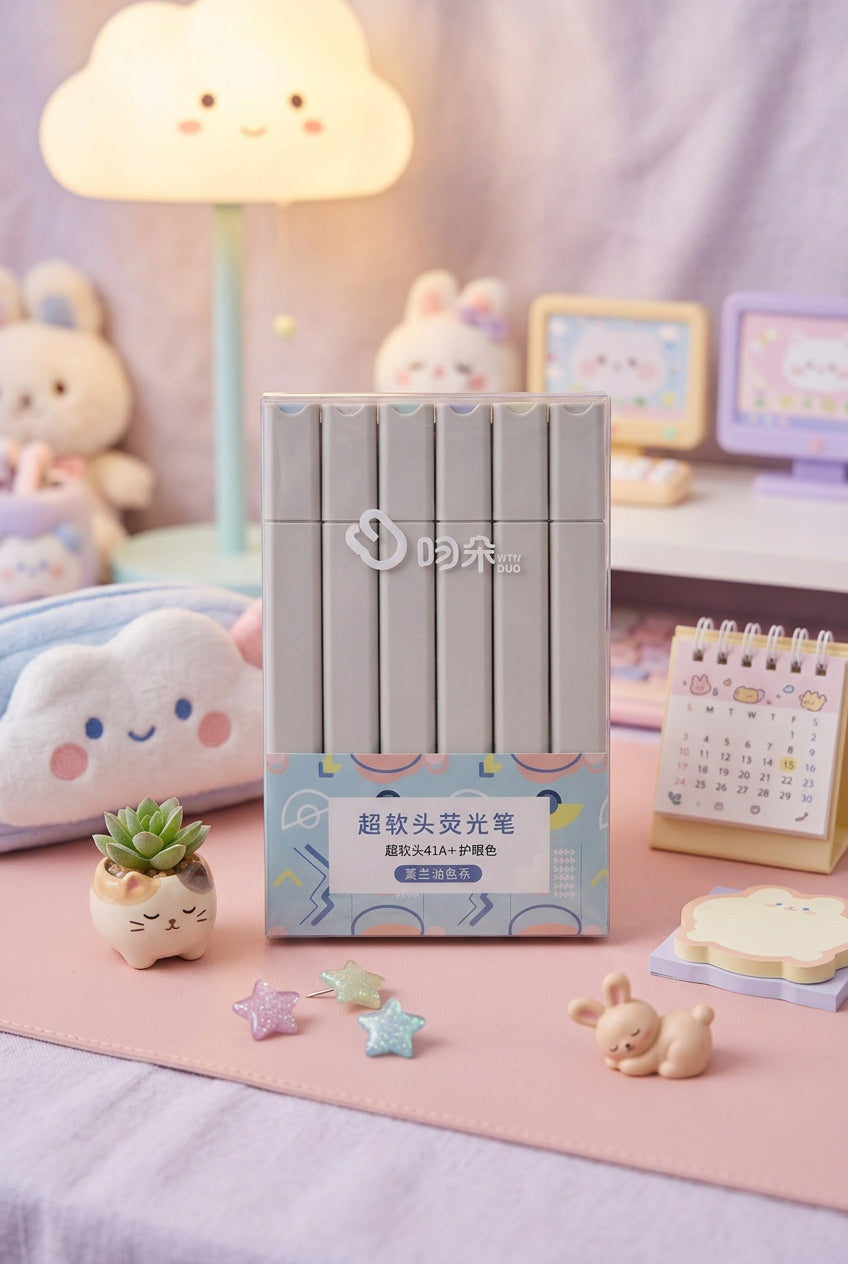 Set de 6 surligneurs pastel – Pointe ultra-douce, couleurs douces pour les yeux