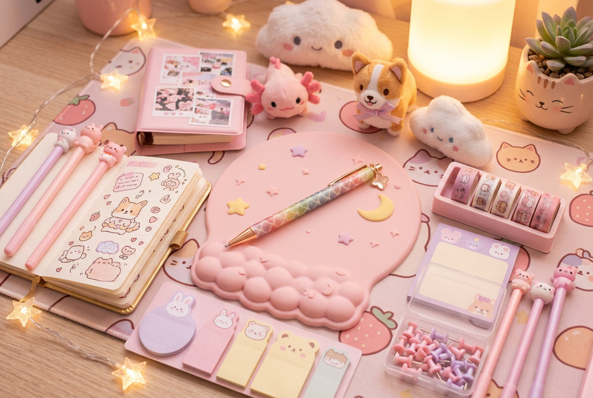 Stylo à bille arc-en-ciel avec charm trèfle en cristal – Finitions rose gold