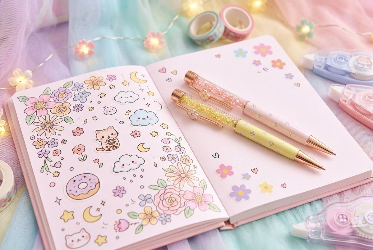 Stylo à bille motif feuille en alliage – Coloris rose ou jaune, finition rose gold