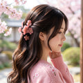 Pince à cheveux sakura rouge corail – Pince crabe avec fleurs de cerisier