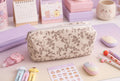 Trousse en velours côtelé crème – Trousse fleurie vintage
